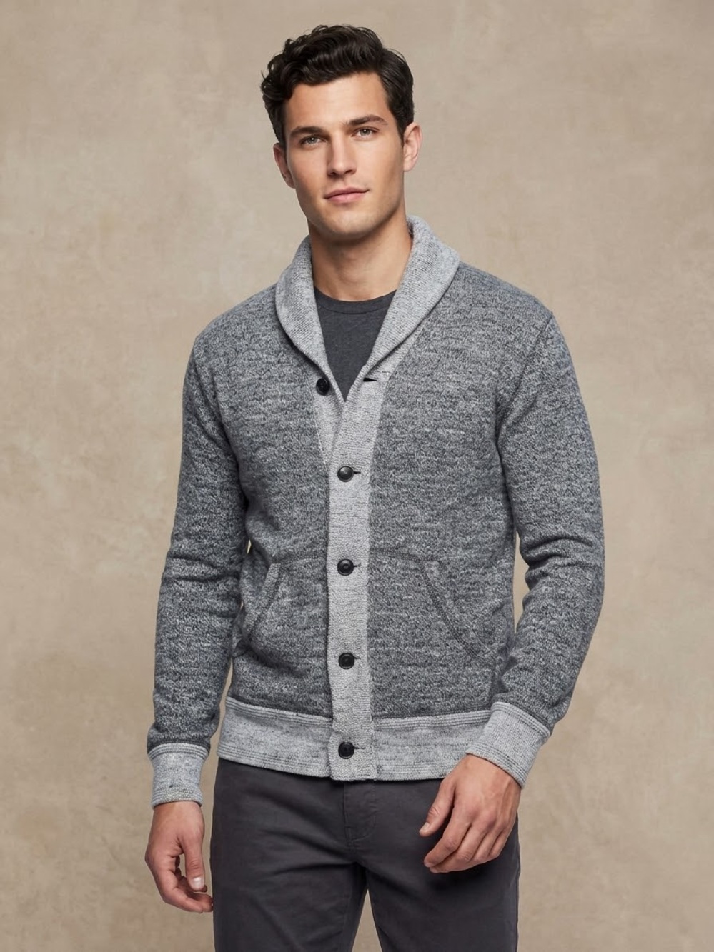 RALPH LAUREN Men's Shawl-Collar Knit Sweater Cardigan - Grey, Large